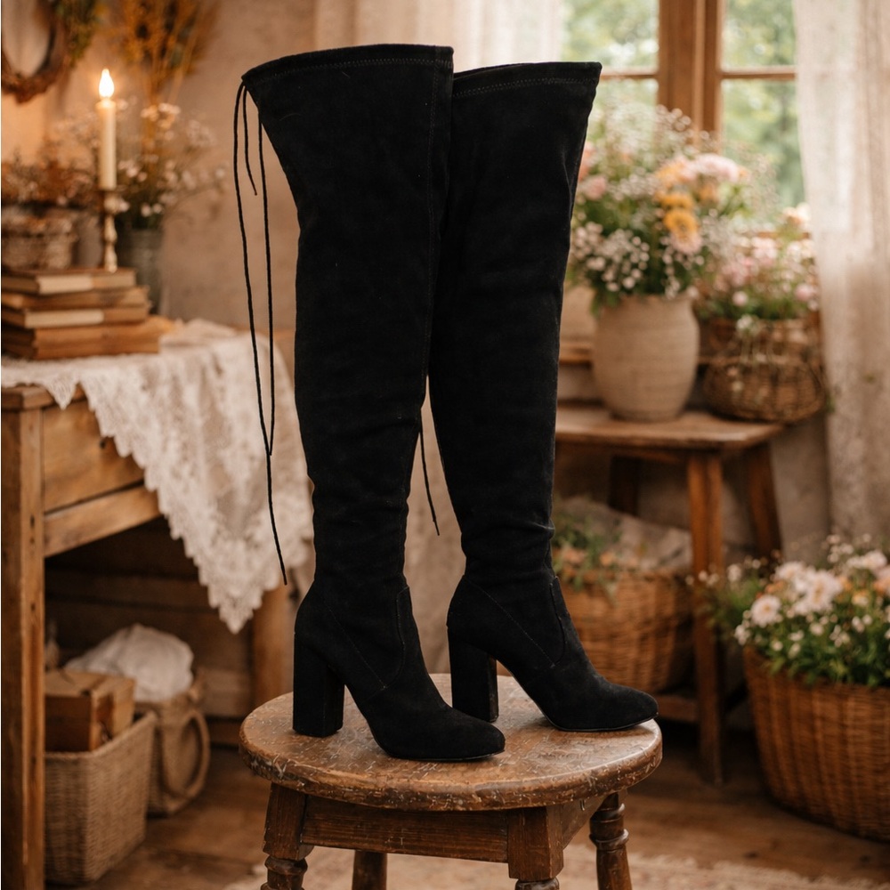 Steve Madden Black Suede Over The Knee Boots